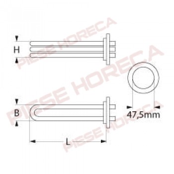 Rezistenta masina de spalat vase ATA, putere 3000W, alimentare 230V, Lungime 270mm, 3 grupuri de rezistente, teaca termostat cu lungimea de 225mm si diametrul de 7mm